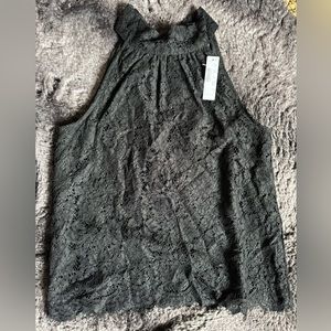 JCrew black lace, neck bow blouse